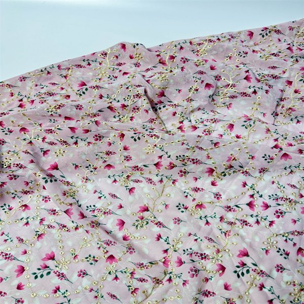 100% Polyester Custom Digital Printing Floral Design White Chiffon Flat Embroidery Fabric By rolls For Women