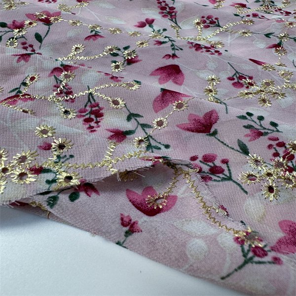 100% Polyester Custom Digital Printing Floral Design White Chiffon Flat Embroidery Fabric By rolls For Women