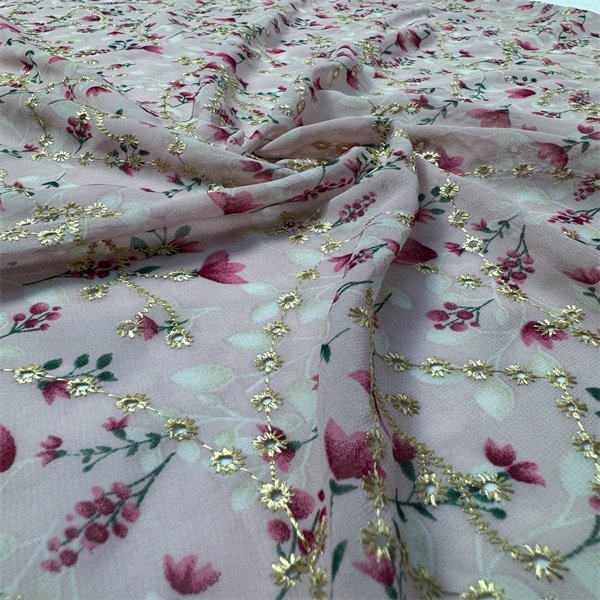 100% Polyester Custom Digital Printing Floral Design White Chiffon Flat Embroidery Fabric By rolls For Women