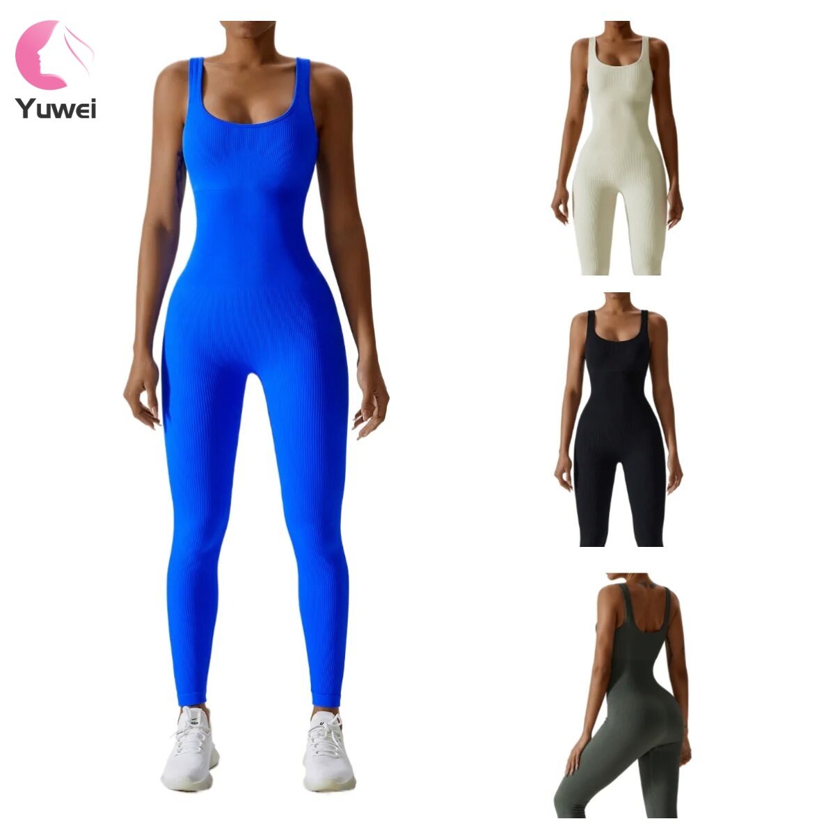 Women's Yoga Ribbed Rompers Sleeveless Fitness Bodysuit Women Exercise One Piece Yoga Jumpsuits