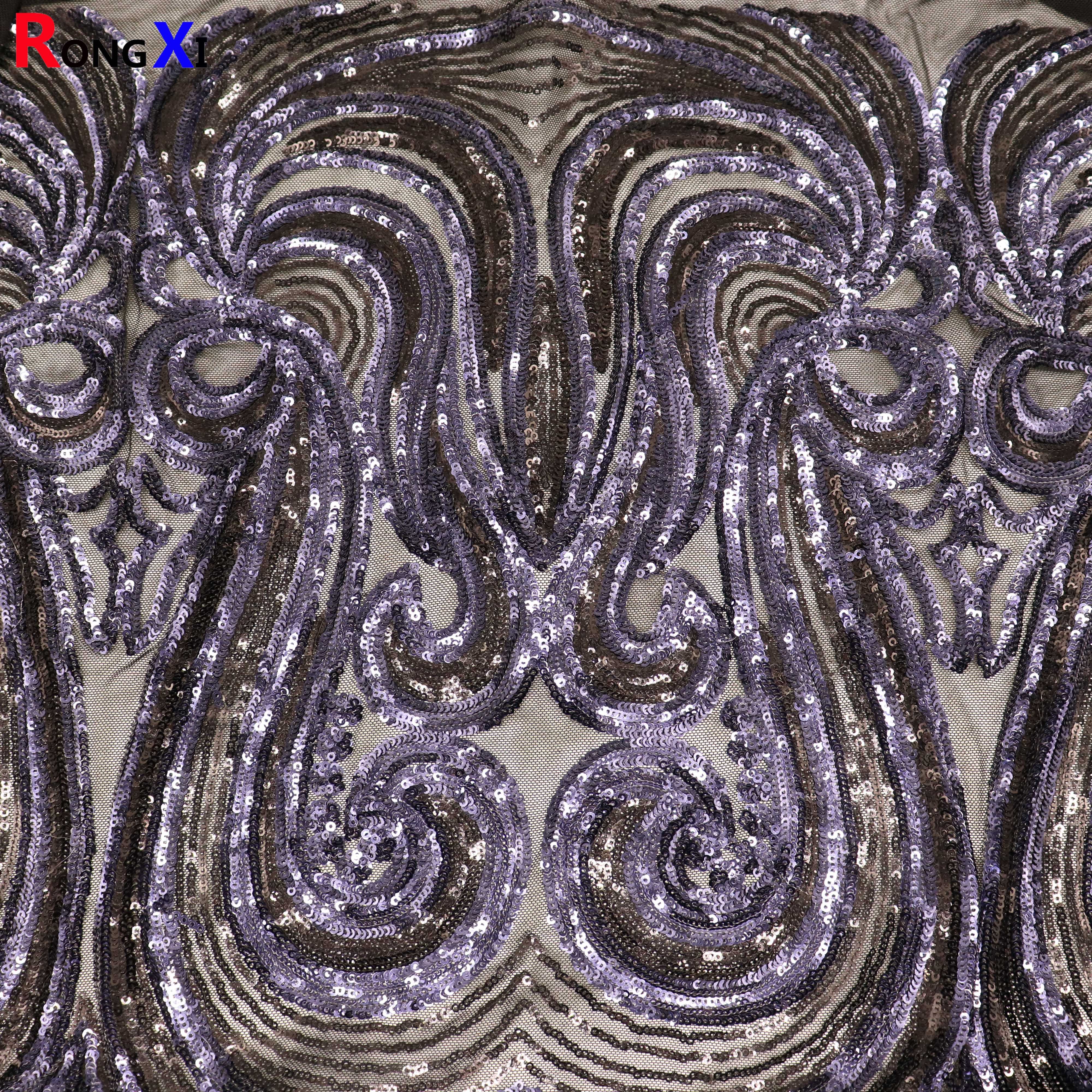RXF1730 Spot wholesale 3mm new lace mesh embroidered sequin fabric for wedding evening dress