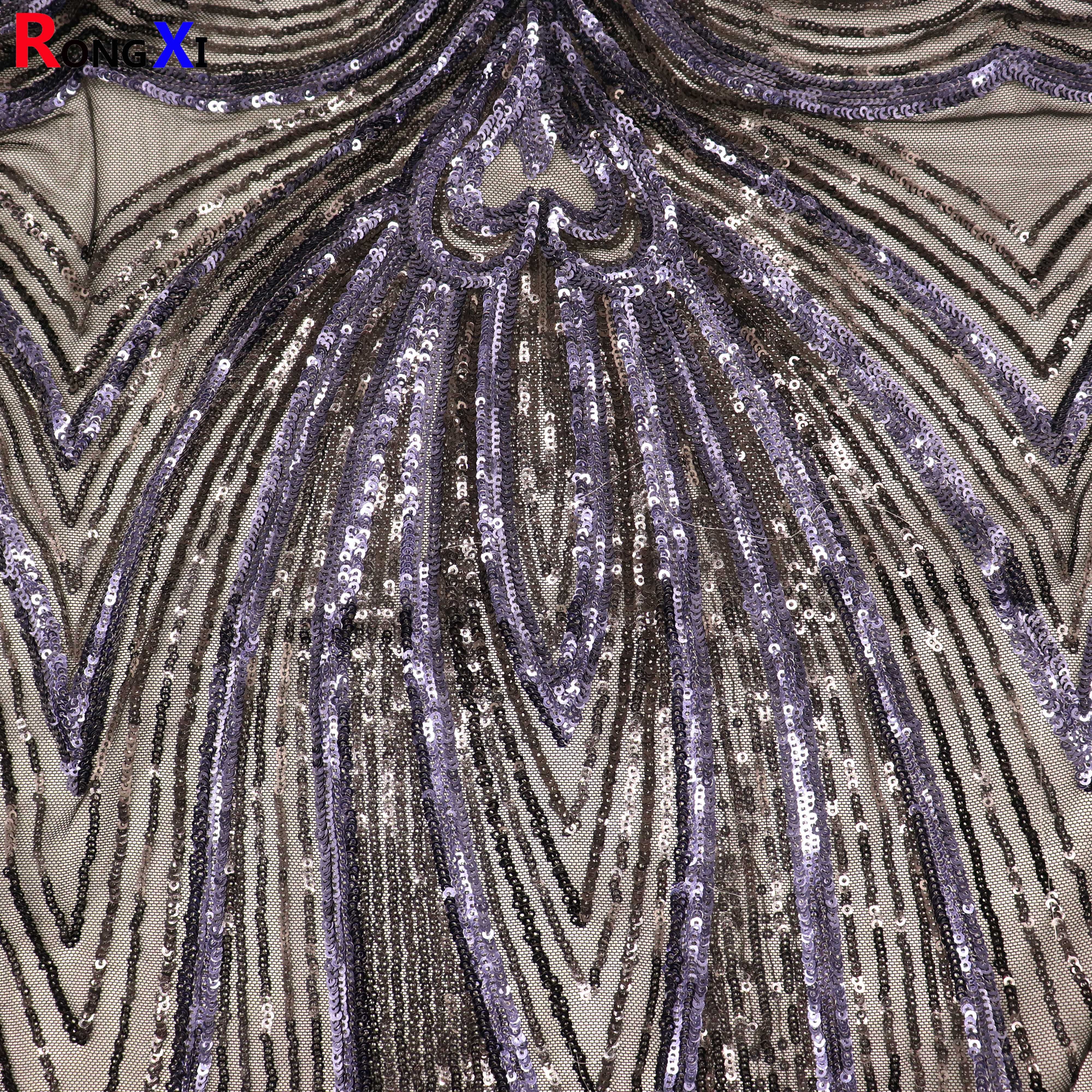 RXF1730 Spot wholesale 3mm new lace mesh embroidered sequin fabric for wedding evening dress