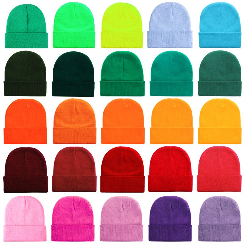 Winter Cuff Beanie Hat Multicolor Skull Cap Custom Logo Color Ribbed Solid Knit Hat Blank Knit Beanie for Men Women