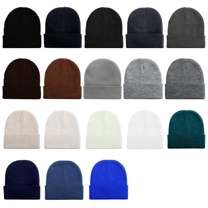 Winter Cuff Beanie Hat Multicolor Skull Cap Custom Logo Color Ribbed Solid Knit Hat Blank Knit Beanie for Men Women