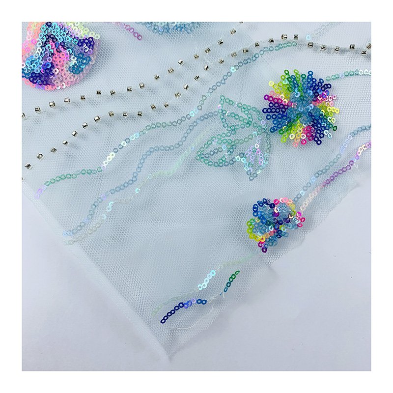 Mesh cloth multi - color embroidery piece sequins embroidered fabric sequins for dress