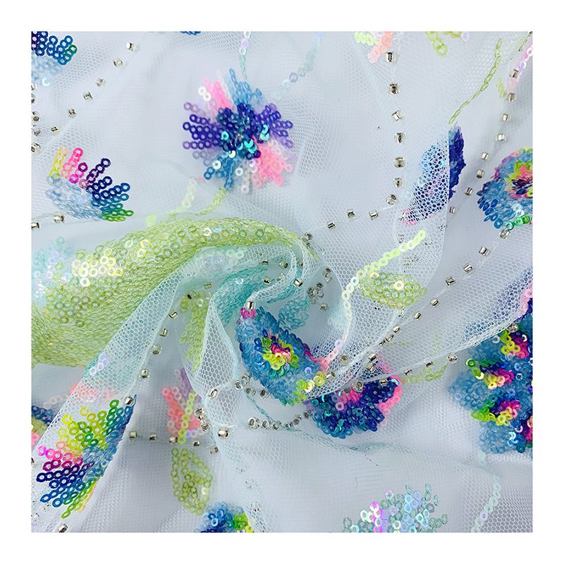 Mesh cloth multi - color embroidery piece sequins embroidered fabric sequins for dress