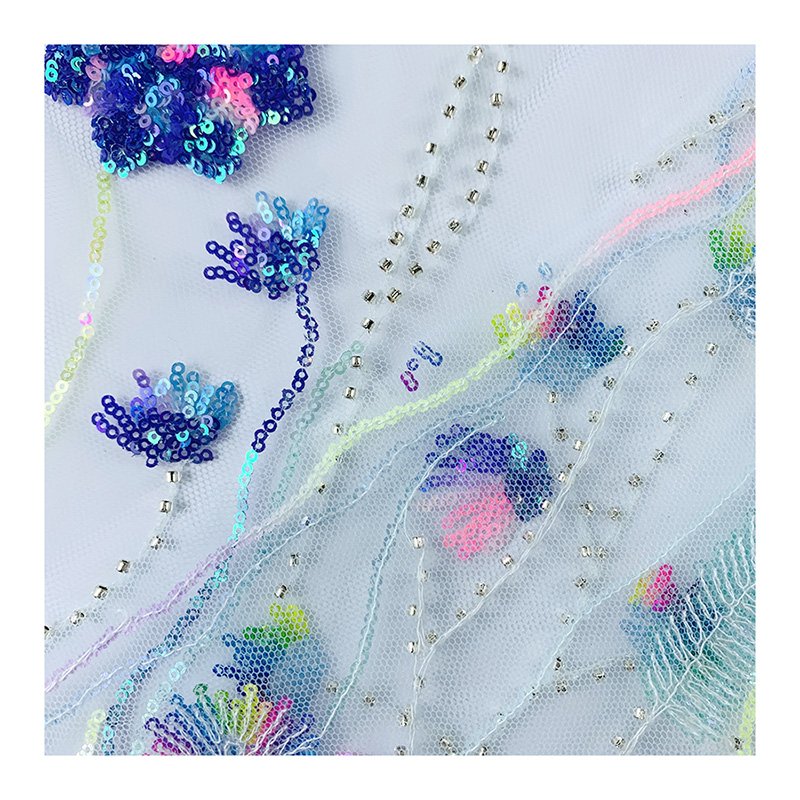 Mesh cloth multi - color embroidery piece sequins embroidered fabric sequins for dress