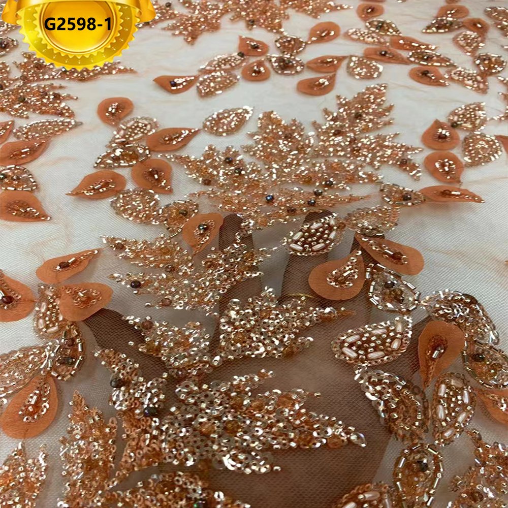 2024 African Beaded Lace Fabrics For Women Applique Fabric Embroidery Sequins Lace Fabric For Dress Wedding