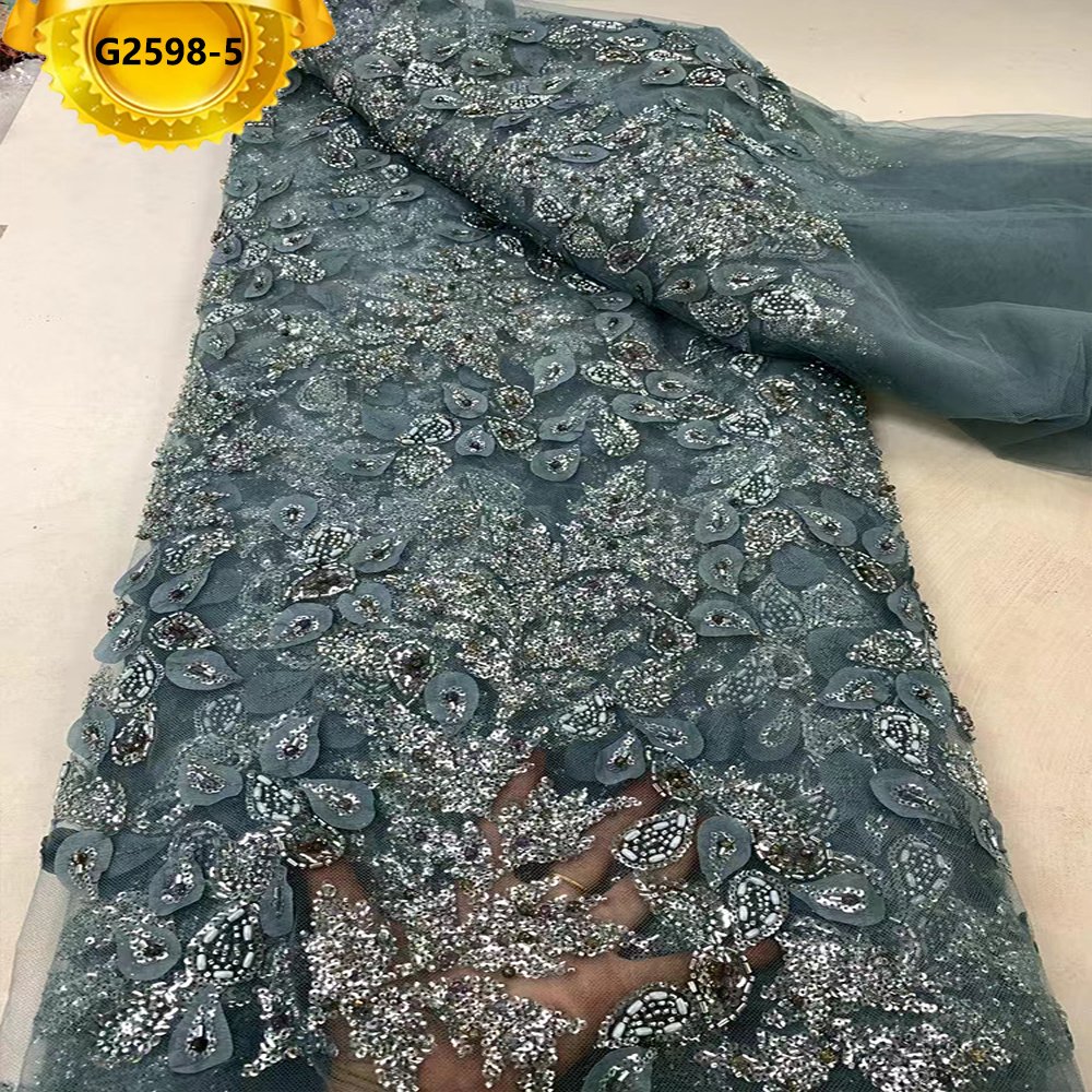 2024 African Beaded Lace Fabrics For Women Applique Fabric Embroidery Sequins Lace Fabric For Dress Wedding