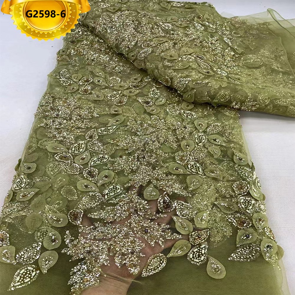 2024 African Beaded Lace Fabrics For Women Applique Fabric Embroidery Sequins Lace Fabric For Dress Wedding