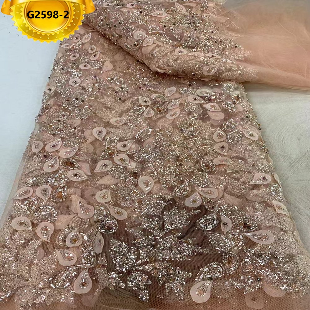 2024 African Beaded Lace Fabrics For Women Applique Fabric Embroidery Sequins Lace Fabric For Dress Wedding