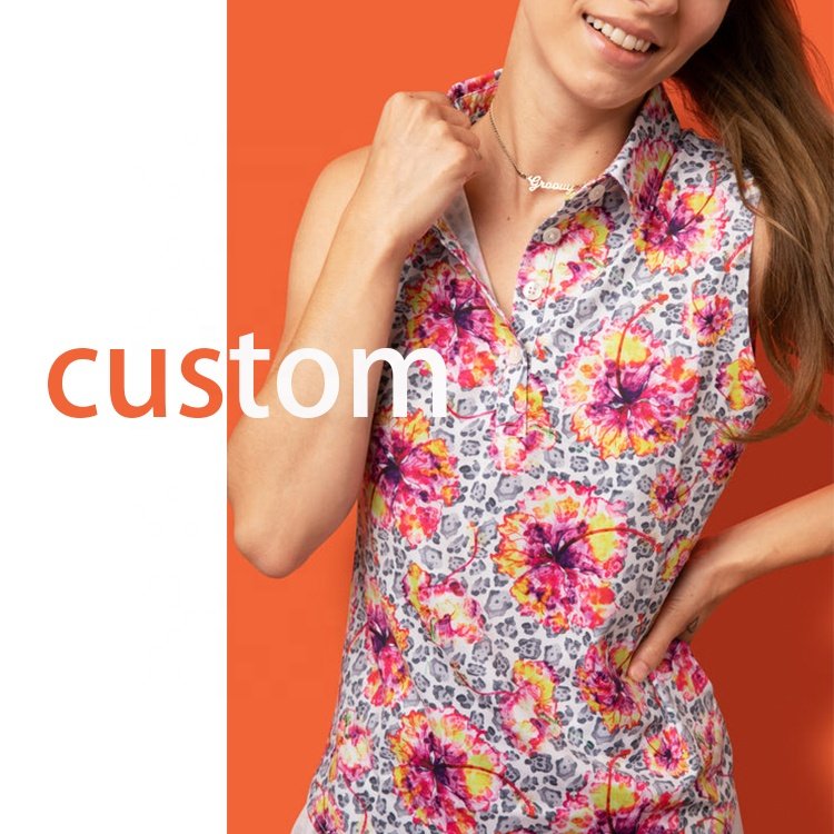 2022 Hot Sale Custom Lightweight Polyester Spandex Fabric Women Sleeveless Breathable Golf Polo Shirt