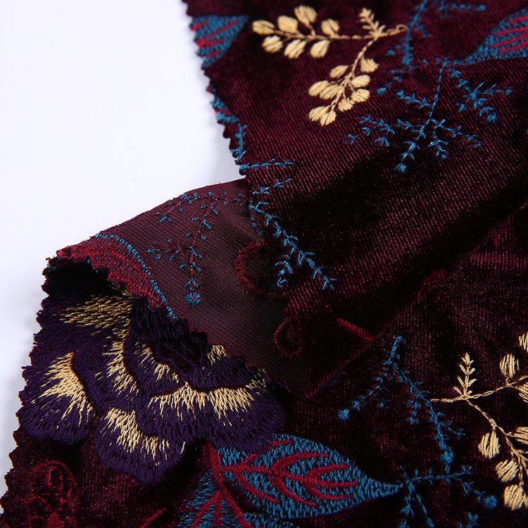 HA-14021B Embroidered velvet all over mexican well polyester embroidery velvet embroidered fabric for women dress clothing