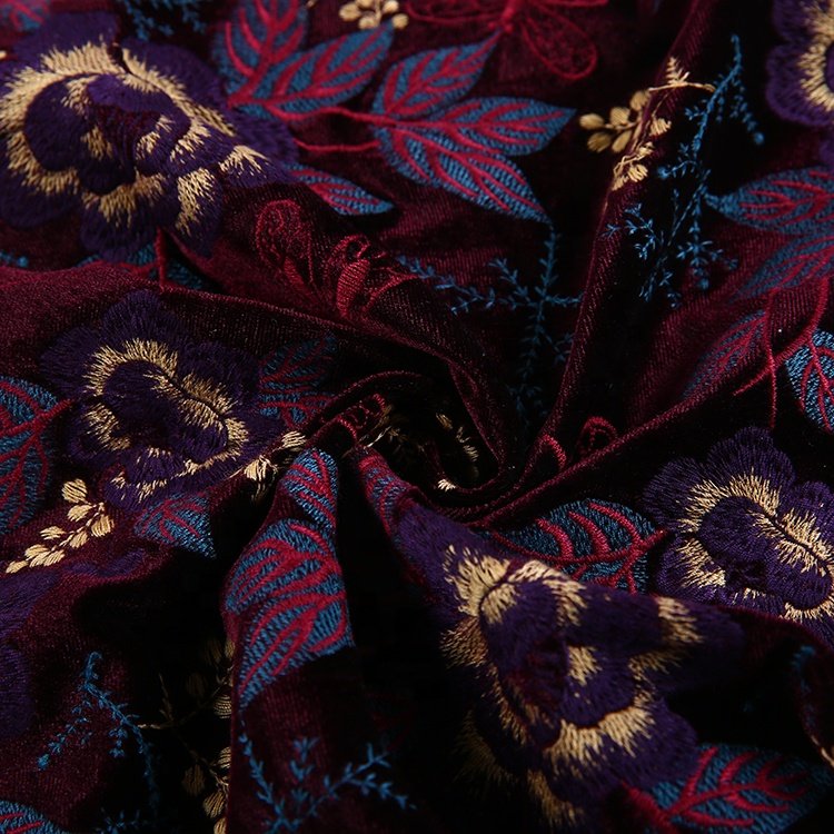 HA-14021B Embroidered velvet all over mexican well polyester embroidery velvet embroidered fabric for women dress clothing