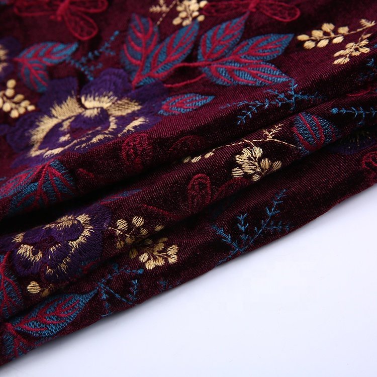 HA-14021B Embroidered velvet all over mexican well polyester embroidery velvet embroidered fabric for women dress clothing