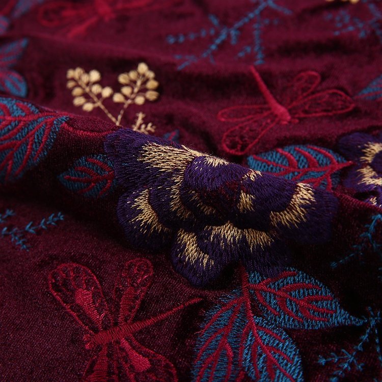 HA-14021B Embroidered velvet all over mexican well polyester embroidery velvet embroidered fabric for women dress clothing