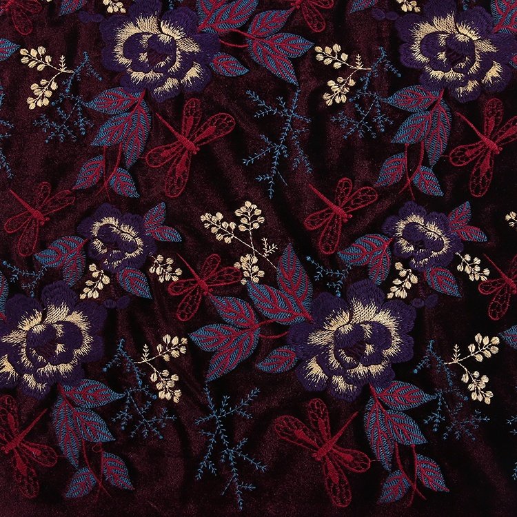 HA-14021B Embroidered velvet all over mexican well polyester embroidery velvet embroidered fabric for women dress clothing