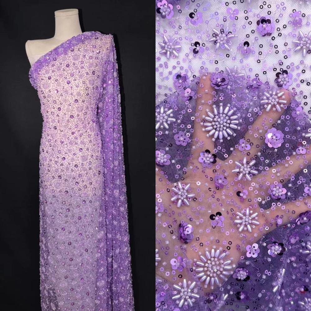 HFX Luxury French Mesh Beaded Lace Fabric 2024 High Quality African Sequins Groom Lace Fabrics For Nigerian Wedding Dress