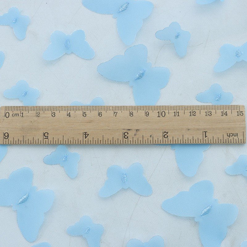 Bordado em 3d New design gradient row applique sheer 3D solid color butterfly mesh laser embroidery lace tulle fabric