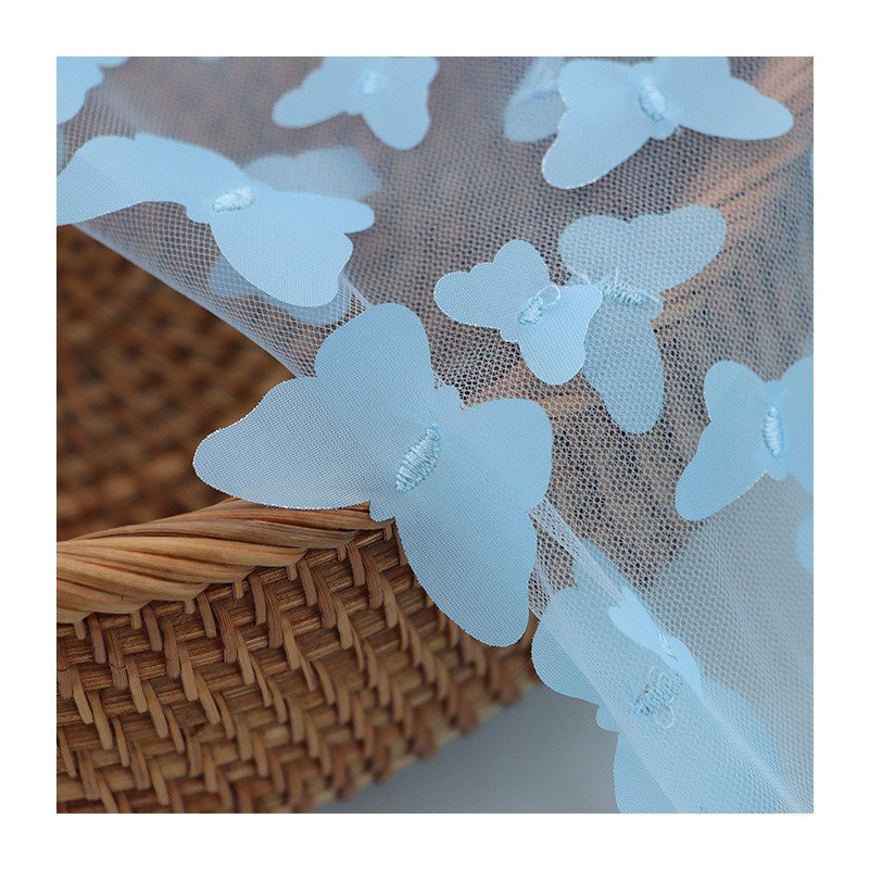 Bordado em 3d New design gradient row applique sheer 3D solid color butterfly mesh laser embroidery lace tulle fabric