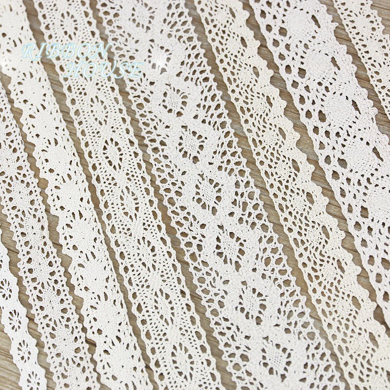 (5Meter/roll) 10mm White Beige Cotton Embroidered Lace Net Ribbons Fabric Trim DIY Sewing Handmade Craft Materials