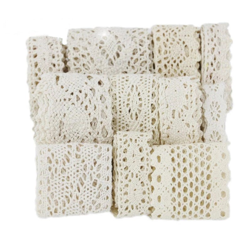 (5Meter/roll) 10mm White Beige Cotton Embroidered Lace Net Ribbons Fabric Trim DIY Sewing Handmade Craft Materials