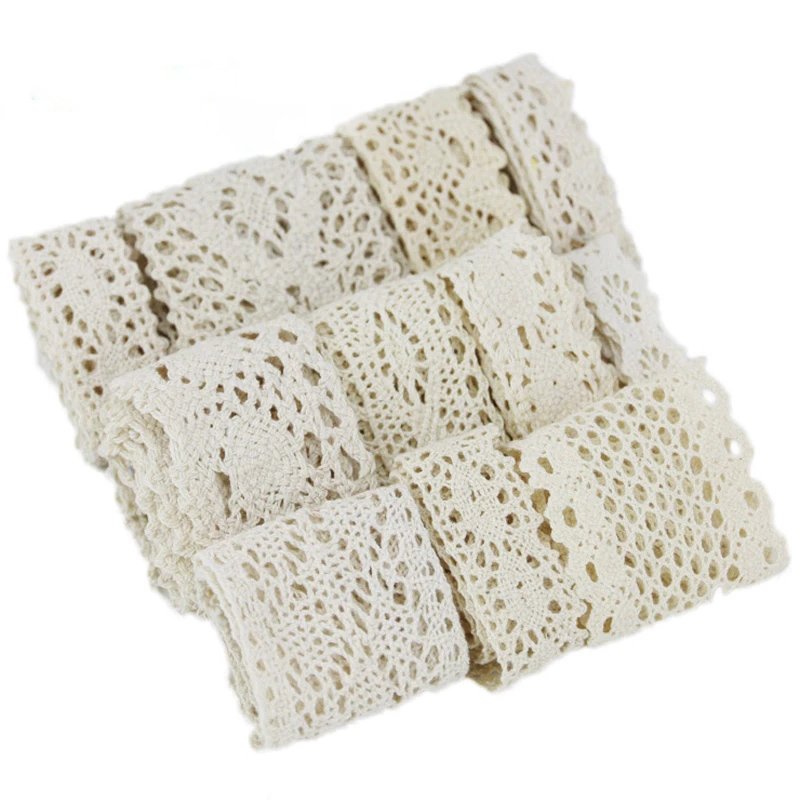 (5Meter/roll) 10mm White Beige Cotton Embroidered Lace Net Ribbons Fabric Trim DIY Sewing Handmade Craft Materials