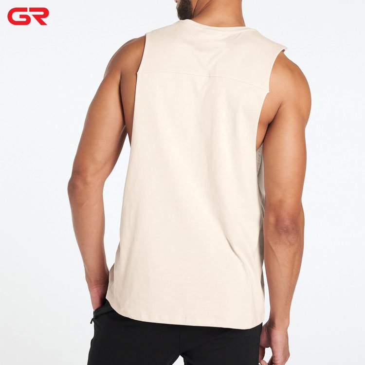 High Quality Men Regular Fit Cotton Tank Top Custom Logo Singlet Fitness Sweat Wick Raw Hem Men Cut Off Tank Top