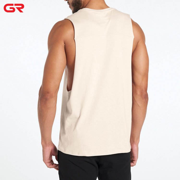 High Quality Men Regular Fit Cotton Tank Top Custom Logo Singlet Fitness Sweat Wick Raw Hem Men Cut Off Tank Top