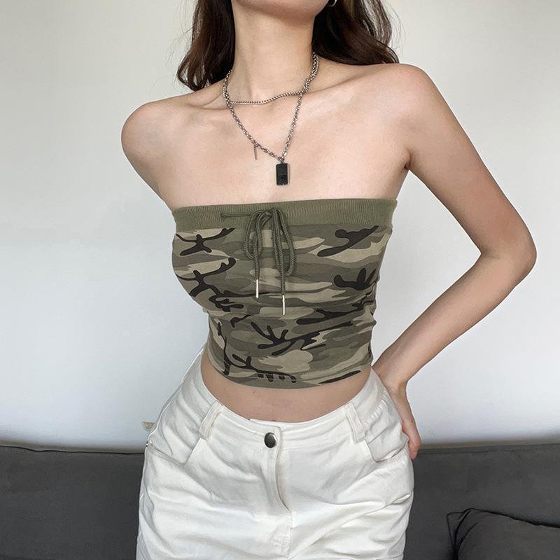 Summer New Women's Fashion Hot Girl Sexy All-Match Tank-Top Women's Lace-Up Tube Vest Short Length Halter Collar Backless