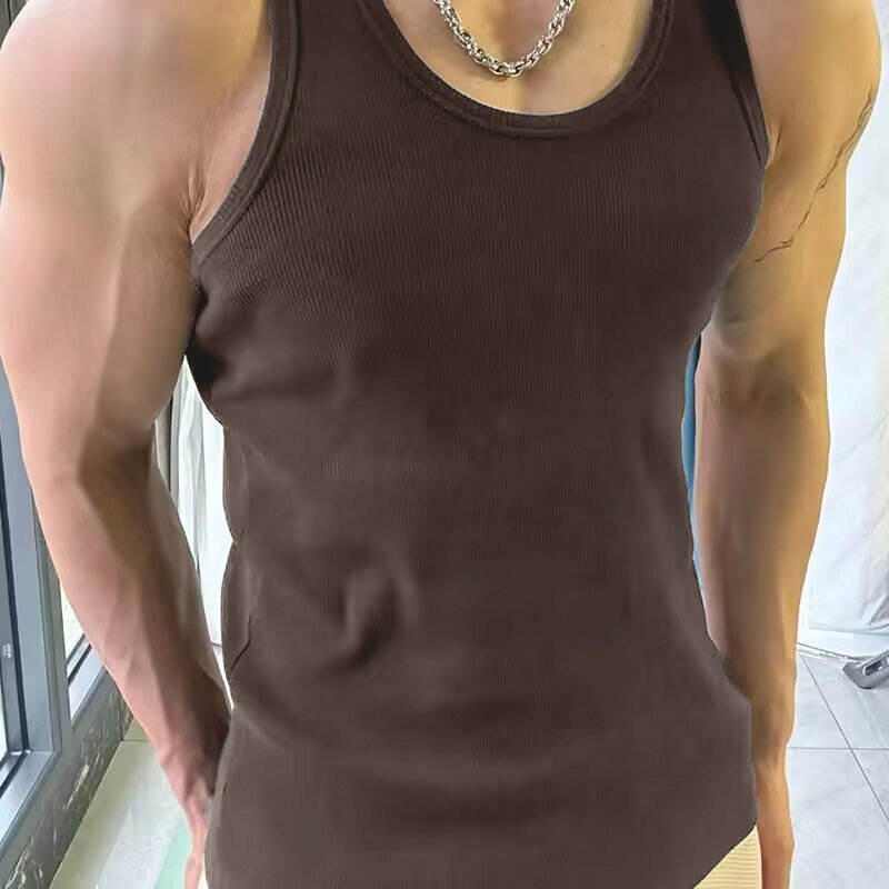 hot sale summer breathable solid absorbent ribbed stretchy casual tank top men gym sleeveless t shirt