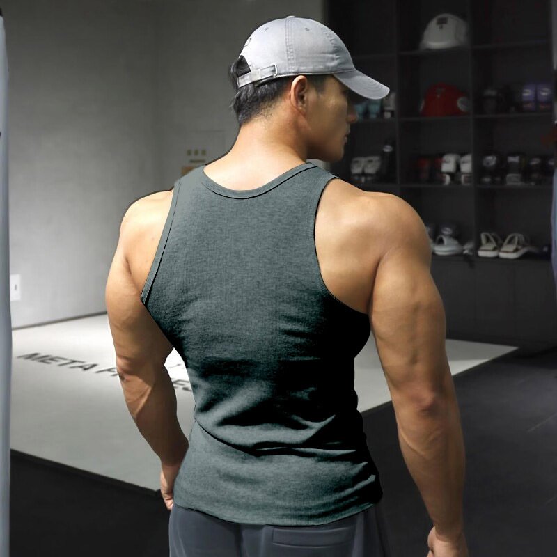 hot sale summer breathable solid absorbent ribbed stretchy casual tank top men gym sleeveless t shirt