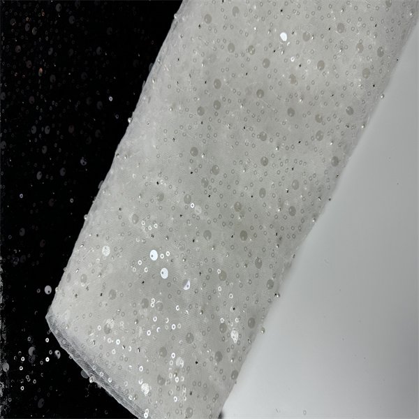 Handmade Sequin Embroidered Bead Net Lace Fabric White Sequin Fabric Tulle Mesh Embroidery Fabric For Women Dress