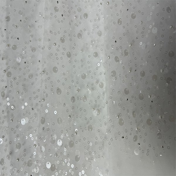 Handmade Sequin Embroidered Bead Net Lace Fabric White Sequin Fabric Tulle Mesh Embroidery Fabric For Women Dress