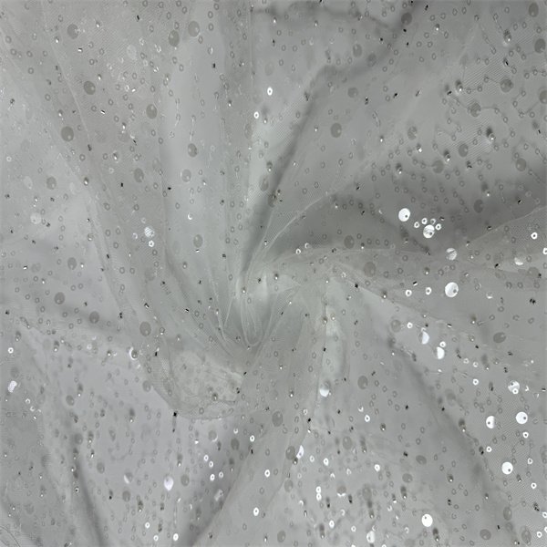 Handmade Sequin Embroidered Bead Net Lace Fabric White Sequin Fabric Tulle Mesh Embroidery Fabric For Women Dress