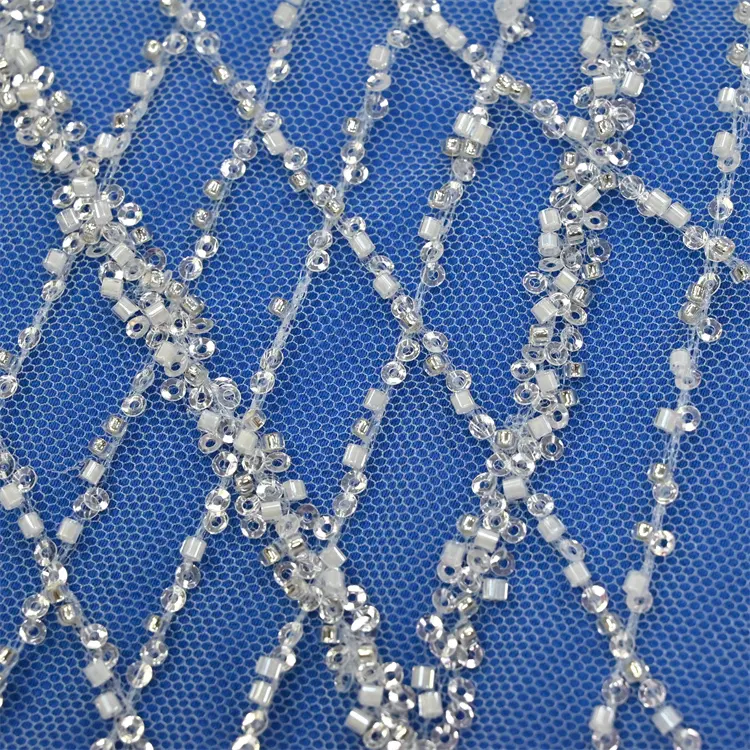 New Design Elegant Luxury Lace Beaded Dress Bridal Lace for Wedding Dress French Embroidery Lace White Fashionable Soft