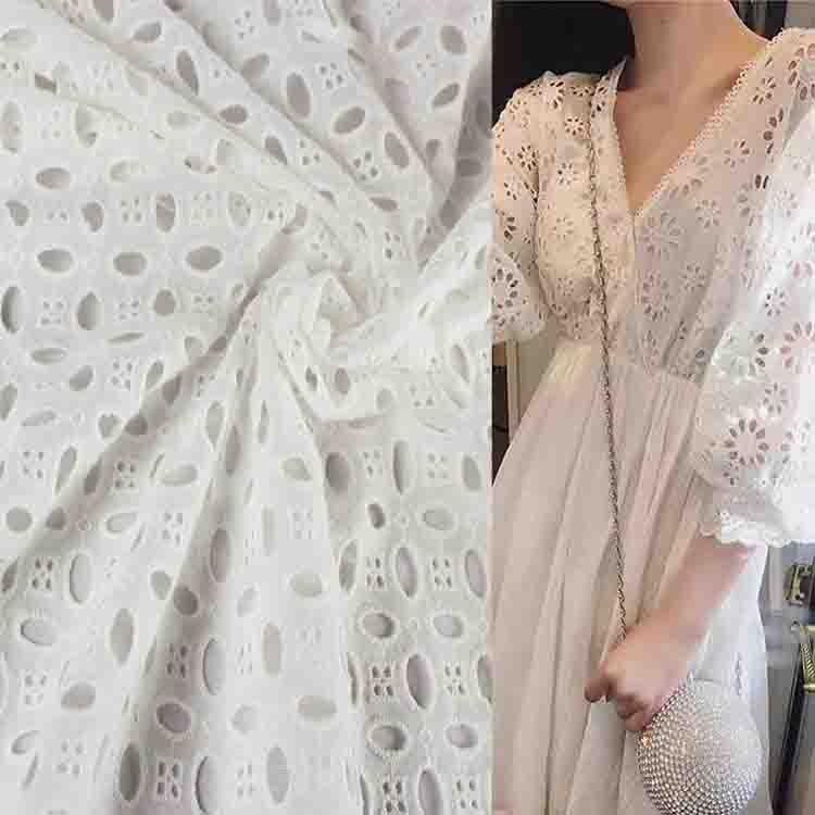 100% Cotton Eyelet Embroidery Lace Fabric factory manufacturer border lace fabric embroidery For Dresses Women Lady Clothing