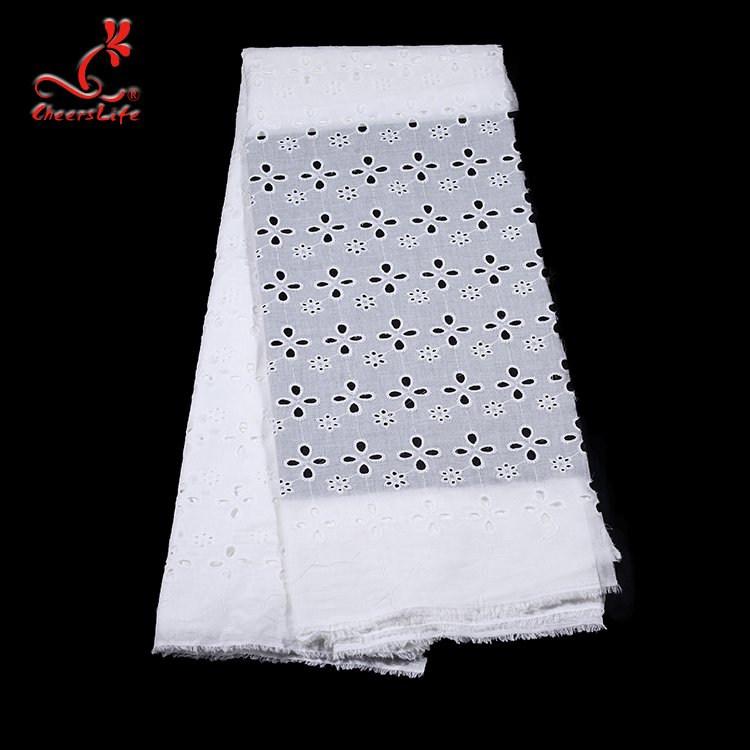 100% Cotton Eyelet Embroidery Lace Fabric factory manufacturer border lace fabric embroidery For Dresses Women Lady Clothing