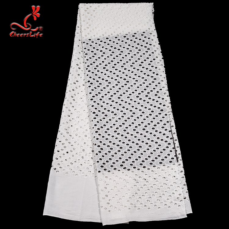100% Cotton Eyelet Embroidery Lace Fabric factory manufacturer border lace fabric embroidery For Dresses Women Lady Clothing