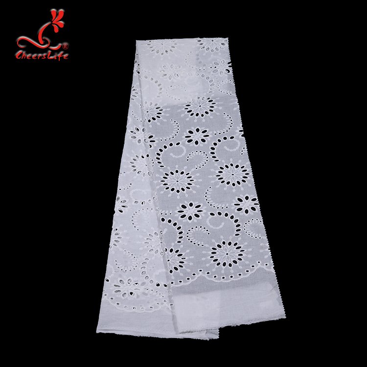 100% Cotton Eyelet Embroidery Lace Fabric factory manufacturer border lace fabric embroidery For Dresses Women Lady Clothing