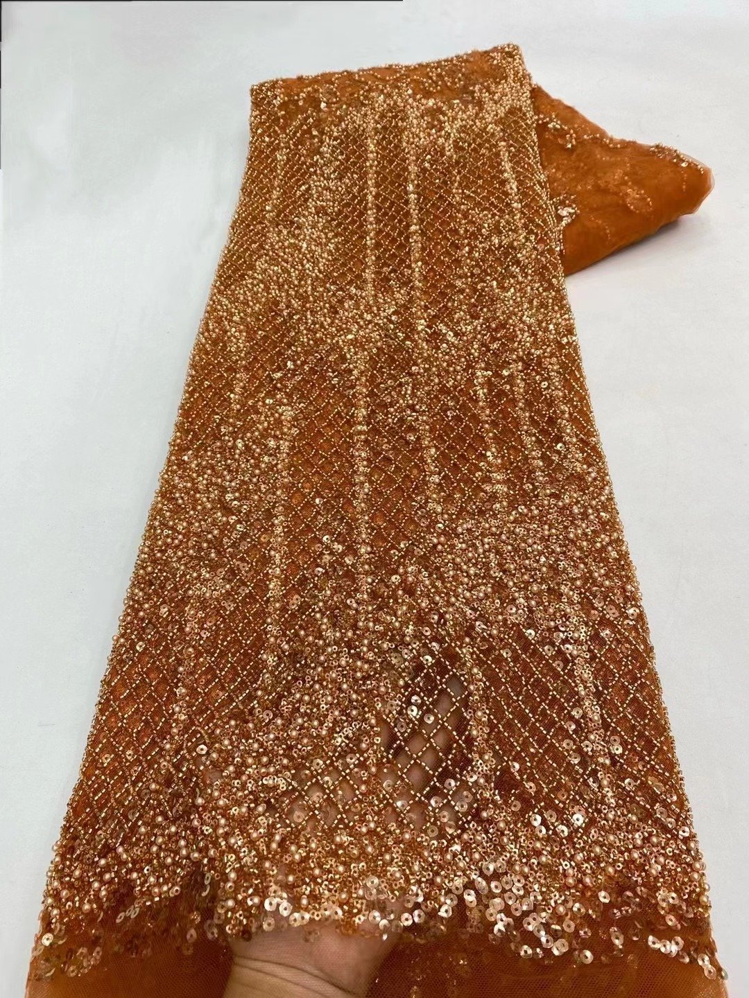 NI.AI French Beaded Lace Fabric White for Wedding Dresses Luxury Handmade Beads Lace with Pearls Bridal African Sequined Tulle