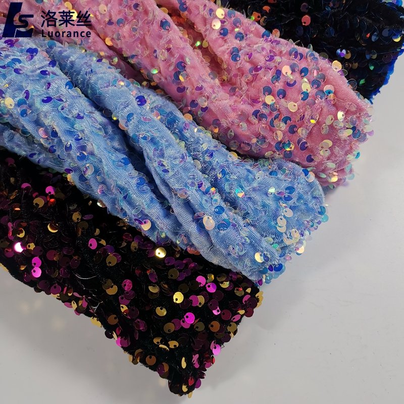 shiny blue sequin embroidery velvet fabric
