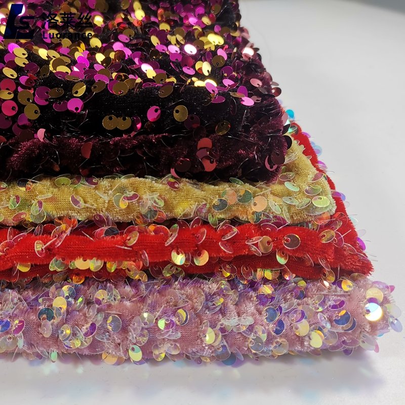 shiny blue sequin embroidery velvet fabric