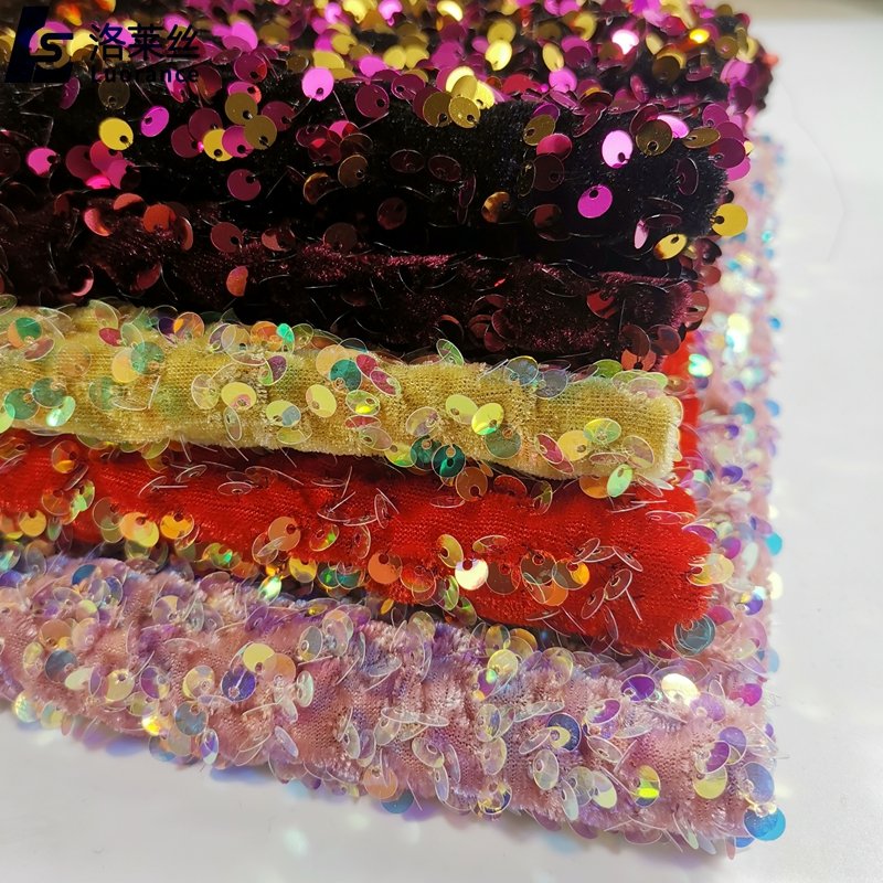 shiny blue sequin embroidery velvet fabric