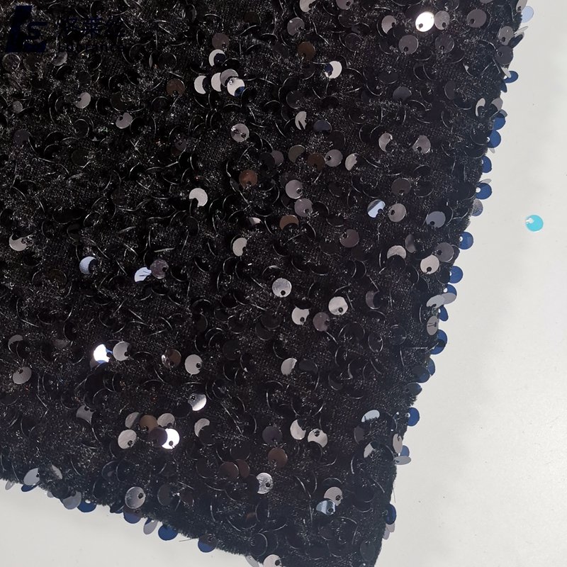shiny blue sequin embroidery velvet fabric