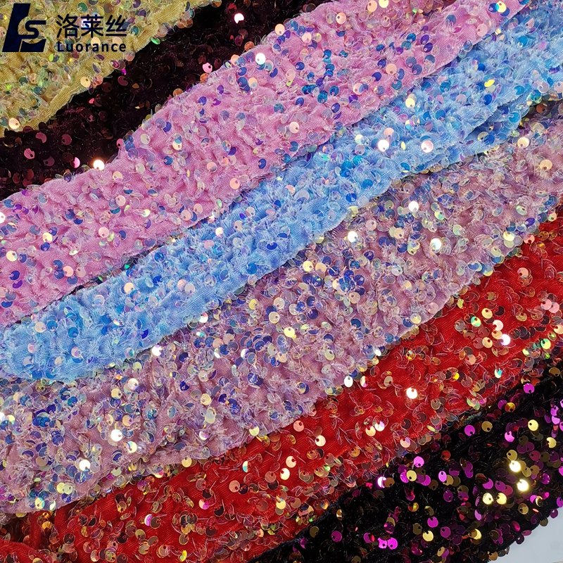 shiny blue sequin embroidery velvet fabric