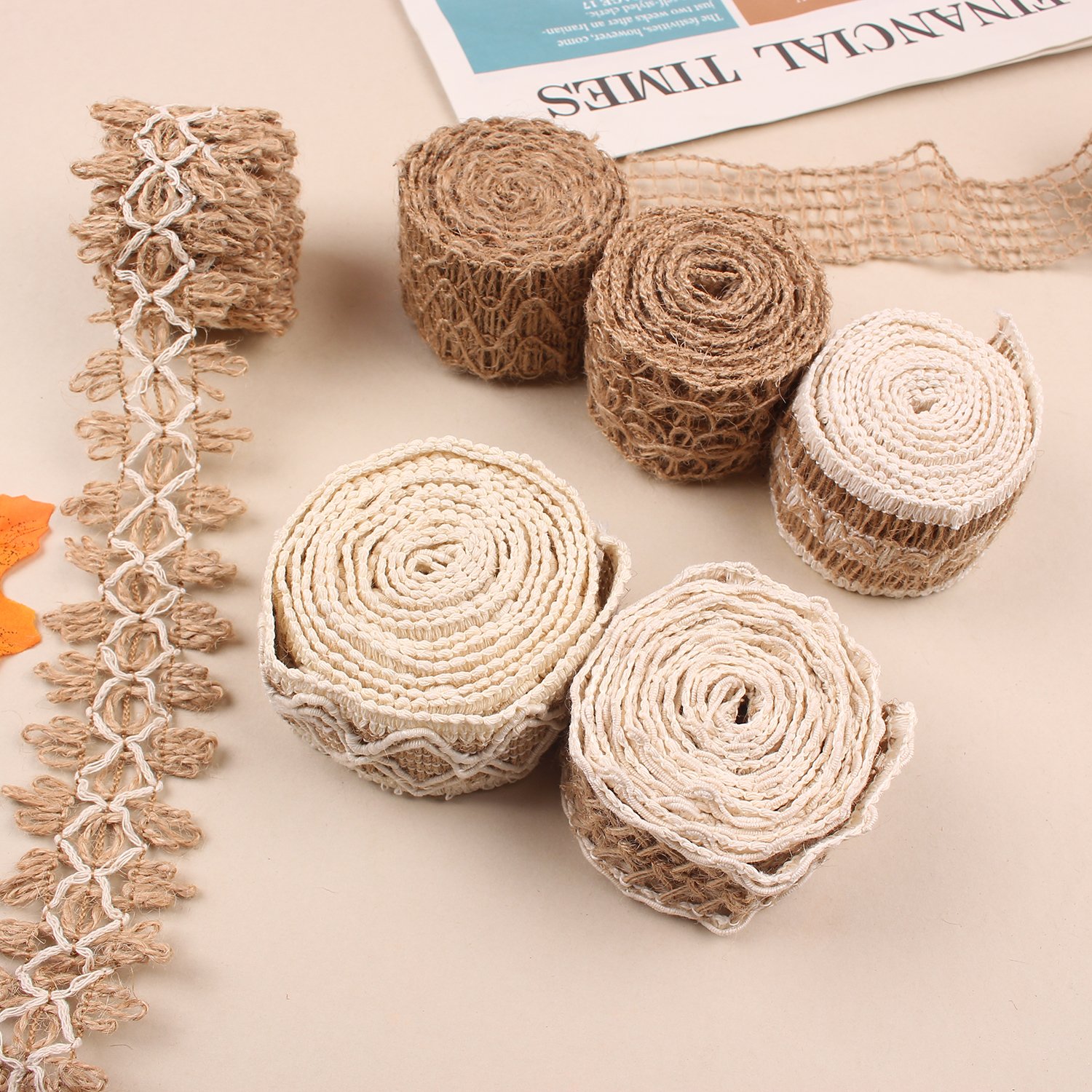 10 Rolls 2m Handmade Jute Burlap Ribbons Lace Craft Ribbon Burlap 10 Assorted Styles for Crafts Mason Jars Wrapping RC07051130