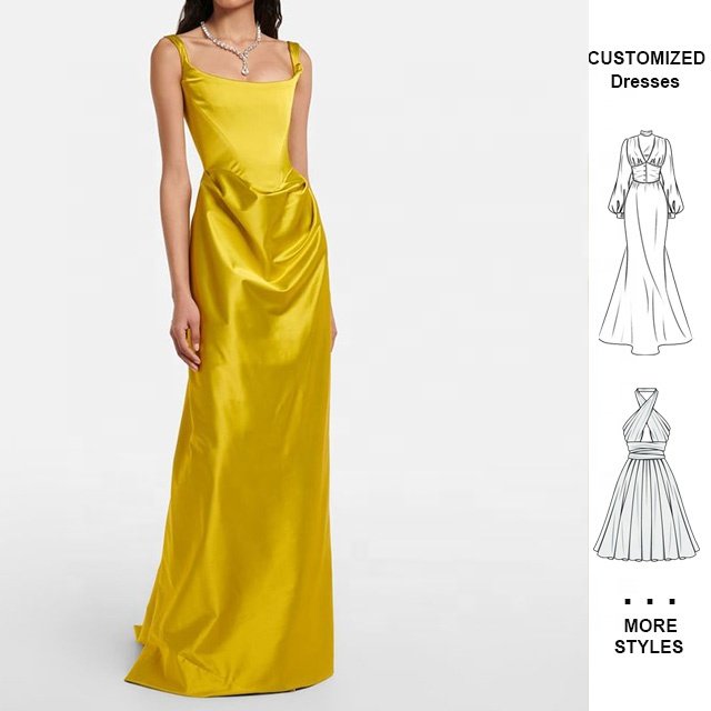Custom Sexy Summer Solid Colour Evening Dress Long Dresses Women Maxi Casual Ladies Elegant Fashion Golden Woman Party Dresses
