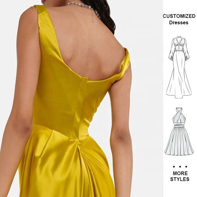 Custom Sexy Summer Solid Colour Evening Dress Long Dresses Women Maxi Casual Ladies Elegant Fashion Golden Woman Party Dresses