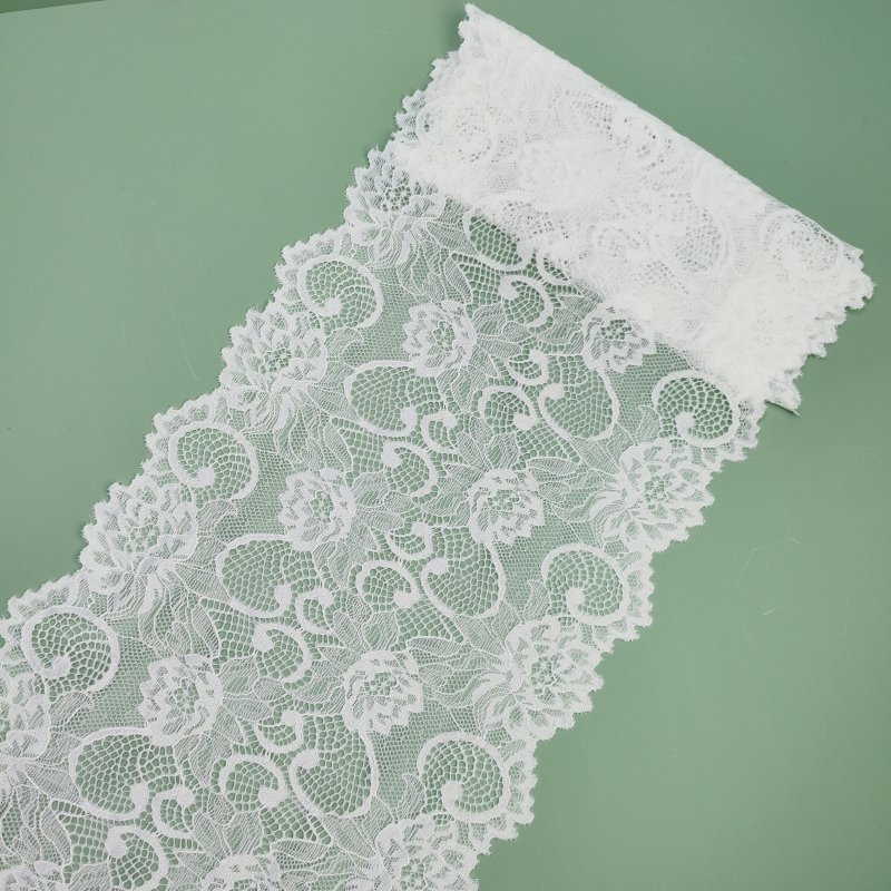 Hot Sale Embroidery Fabric Nylon Spandex Lace Wide Knitted Nylon Elastic Lace Edge